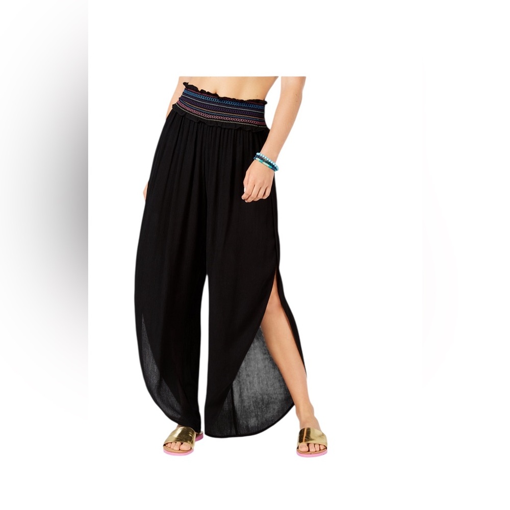 Preowned Side Slit Smocked Cover-Up Beach Pants size S